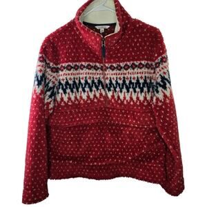Women's L.L. Bean Signature Fleece Red 1/2 Zip Top Size Medium